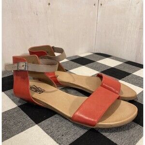 Miz Mooz Women's Alanis Leather Ankle Strap Flat Sandals Red Sz 10 Boho Festival